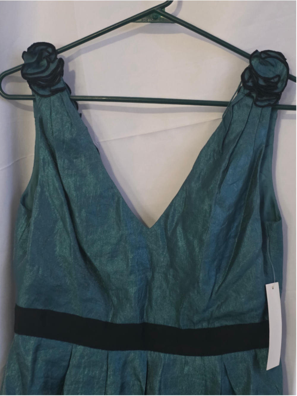 Women's Adrianna Papell Teal & Black Sleeveless Dress Size 10 floral formal y2k - Picture 4 of 6